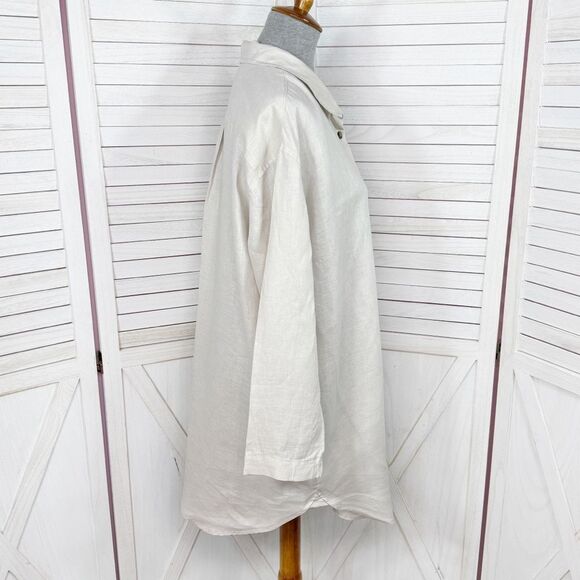 H&M Home Linen Button Up Shirt Dress Beige Tan Medium Long Sleeve Beach - Picture 3 of 12